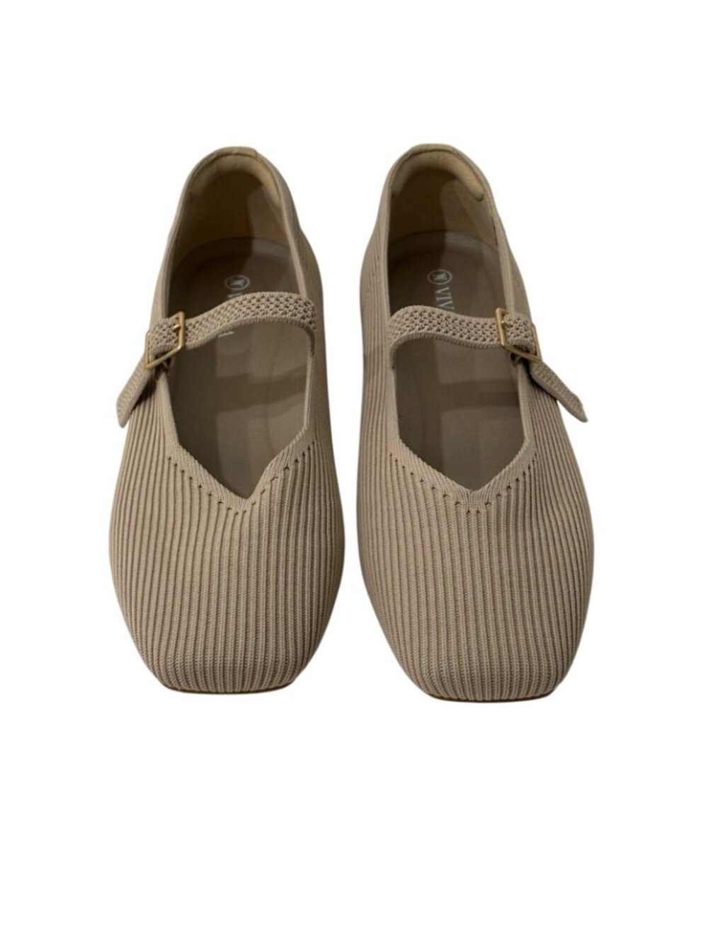 Vivaia Margot Mary Jane Shoes Beige Ribbed Knit Square Toe Sz 40.5 US 9.5 - Picture 2 of 9